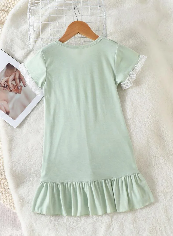 Take Two Girls Green Lace Trim Short Sleeve Nightdress
