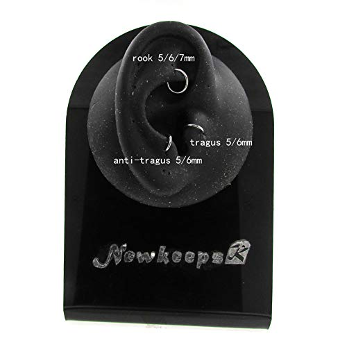 NewkeepsR 3PCS-0.8mm(20g) Nose Hoop Seamless Small Tiny Rings, 316L Steel Hinged Clicker Segment Cartilage Tragus Earrings-5/6/7mm - Image 3
