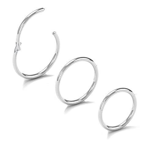 NewkeepsR 3PCS-0.8mm(20g) Nose Hoop Seamless Small Tiny Rings, 316L Steel Hinged Clicker Segment Cartilage Tragus Earrings-5/6/7mm - Image 1
