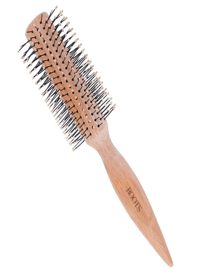 ROOTS Wooden Round Hair Brush | Soft Tip Flexible Bristles | Prevent Scalp Scraping & Massaging your Scalp | For All Hair Types | For Men & Women | Length - 8.8 Inch, Model No - TG14-W - Image 1