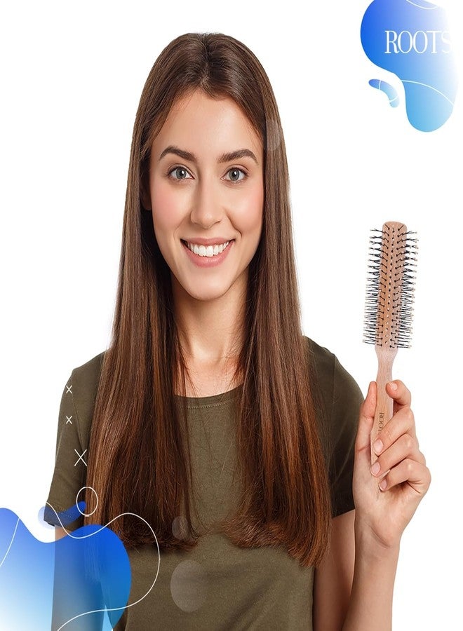ROOTS Wooden Round Hair Brush | Soft Tip Flexible Bristles | Prevent Scalp Scraping & Massaging your Scalp | For All Hair Types | For Men & Women | Length - 8.8 Inch, Model No - TG14-W - Image 5