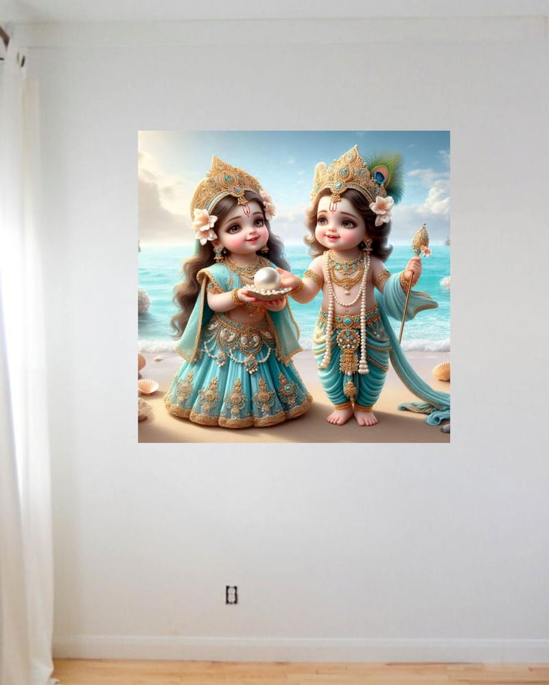 Akki Wold Little Krishna and Cute Radha God Wall Poster for Livng Room, Kids Room, Office (Size - 45CM X 45CM) - Image 3