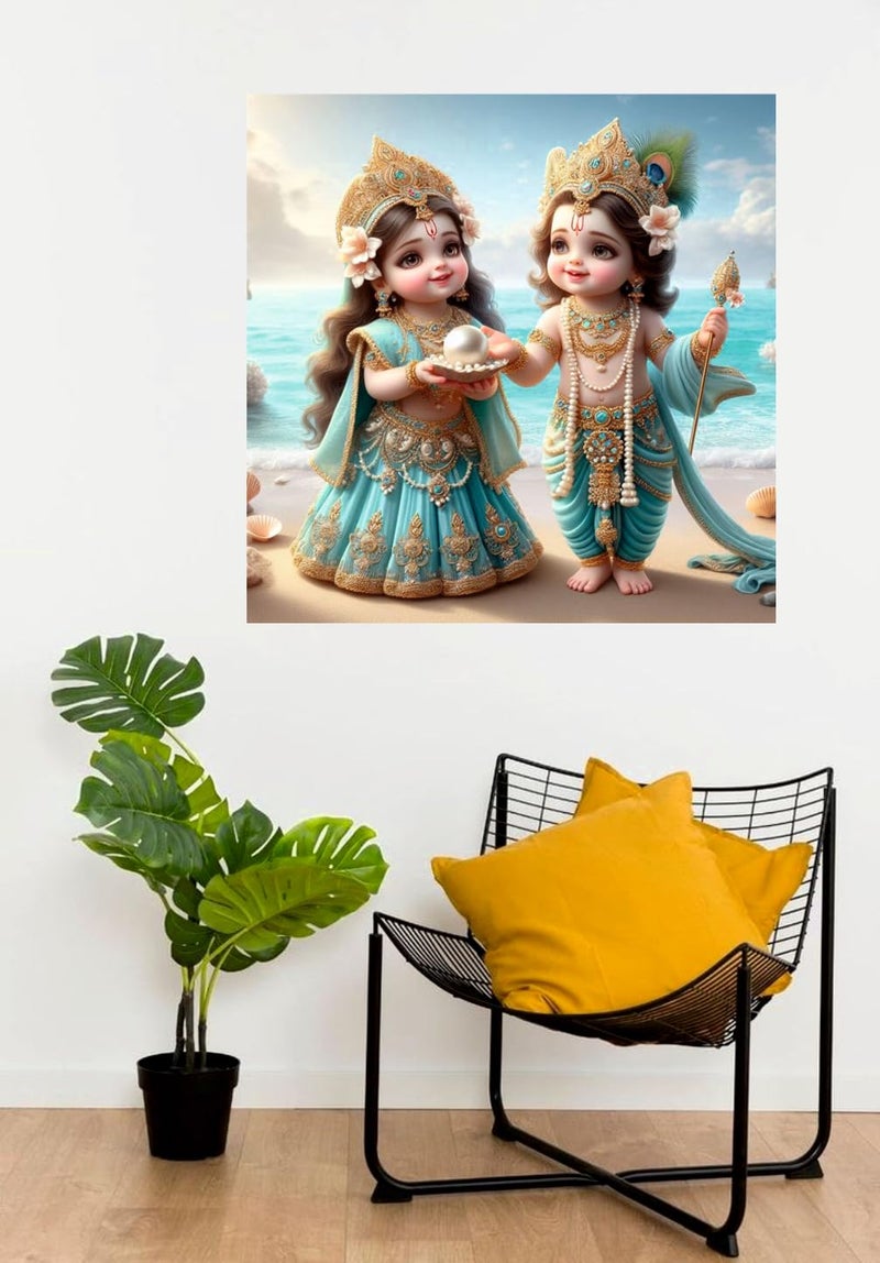 Akki Wold Little Krishna and Cute Radha God Wall Poster for Livng Room, Kids Room, Office (Size - 45CM X 45CM) - Image 2