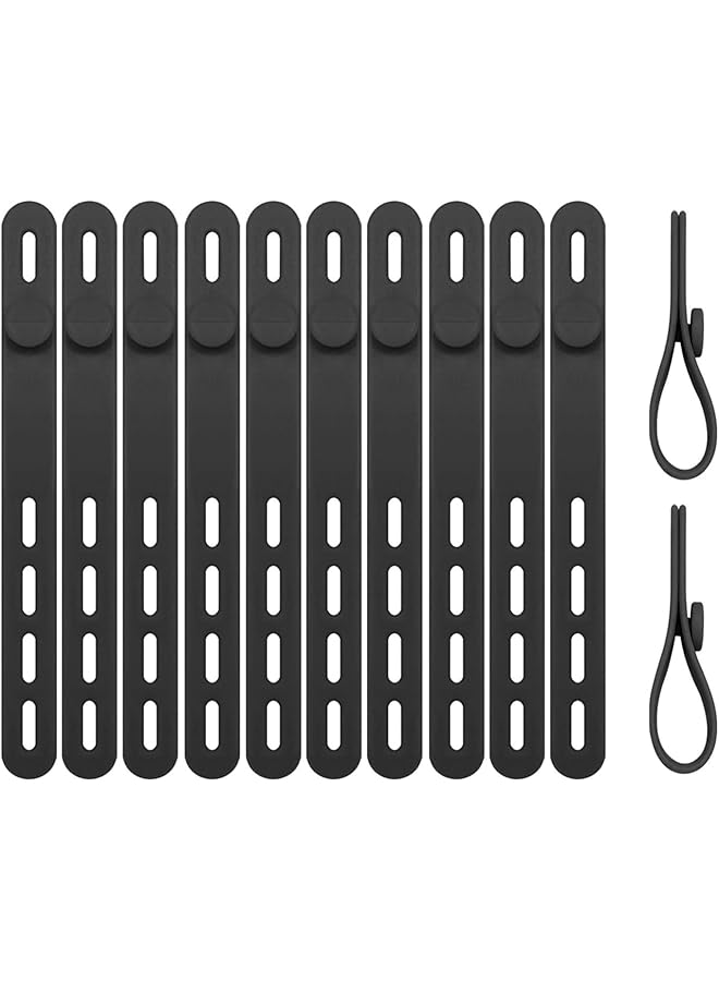 erorex Silicone Zip Ties 10 Pcs Silicone Cable Ties Reusable Zip Ties Wire Ties Travel Cable Organizer With 4 Adjustable Holes For Bundling And Fastening Cable Cords Wires Black - Image 1