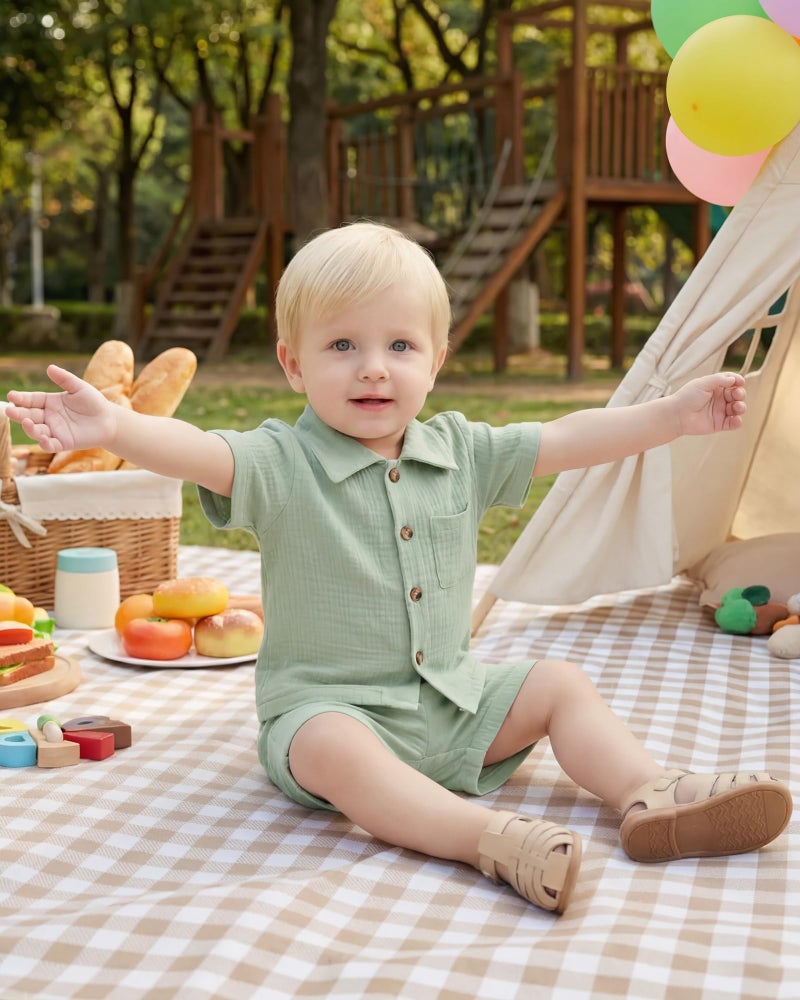 Jecson Baby Boy Outfit Sets Baby Clothes Boy Infant Boy Clothes Summer Cotton 2 Piece Set with Baby Boy Button Down Shirt and Shorts - Image 3