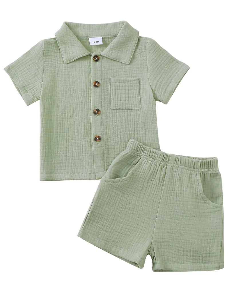 Jecson Baby Boy Outfit Sets Baby Clothes Boy Infant Boy Clothes Summer Cotton 2 Piece Set with Baby Boy Button Down Shirt and Shorts - Image 1