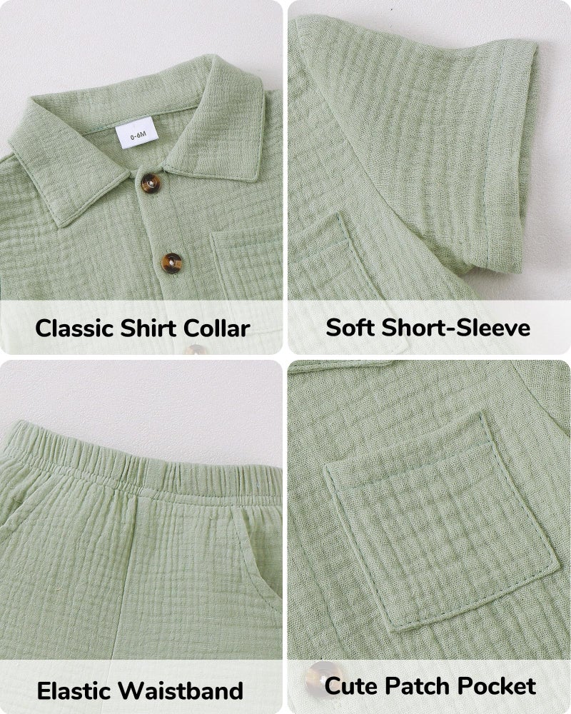 Jecson Baby Boy Outfit Sets Baby Clothes Boy Infant Boy Clothes Summer Cotton 2 Piece Set with Baby Boy Button Down Shirt and Shorts - Image 5