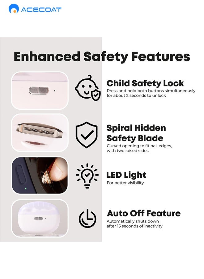 ACECOAT Electric Automatic Nail Clipper With Light & 2 Speeds,Fingernail Cutter And File 2 In 1 Design, Nail Scraps Storage,Usb Rechargeable Safety Fingernail Trimmer For Baby, Kids, Seniors And Adult - Image 4