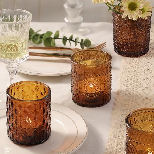 DARJEN 12 Pack Amber Candle Jars for Making Candles- 3 Styles Glass Candle Making Jars Bulk with Bamboo Lids and Labels, Candle Making Supplies Candle Vessels for Home Decor - Image 3