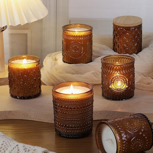 DARJEN 12 Pack Amber Candle Jars for Making Candles- 3 Styles Glass Candle Making Jars Bulk with Bamboo Lids and Labels, Candle Making Supplies Candle Vessels for Home Decor - Image 5