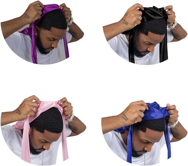 ForceWave 4PCS Silky Durags for Men Women 360 Waves with 1 Wave Cap, Silky Satin Durag Extra Long Tails - Image 3