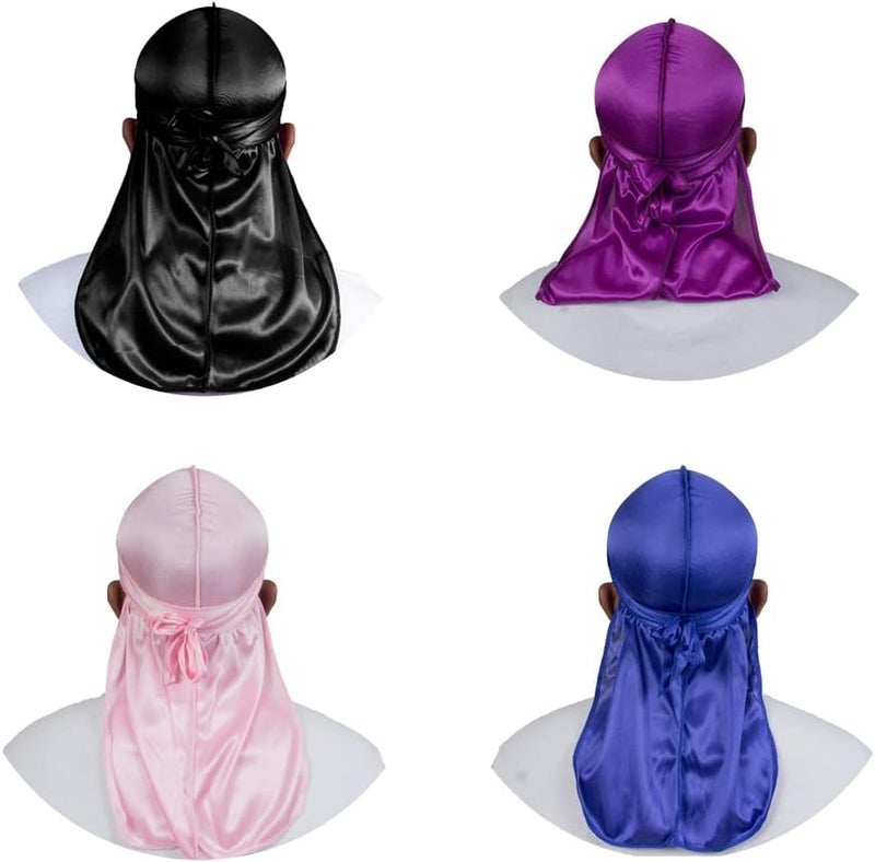 ForceWave 4PCS Silky Durags for Men Women 360 Waves with 1 Wave Cap, Silky Satin Durag Extra Long Tails - Image 2