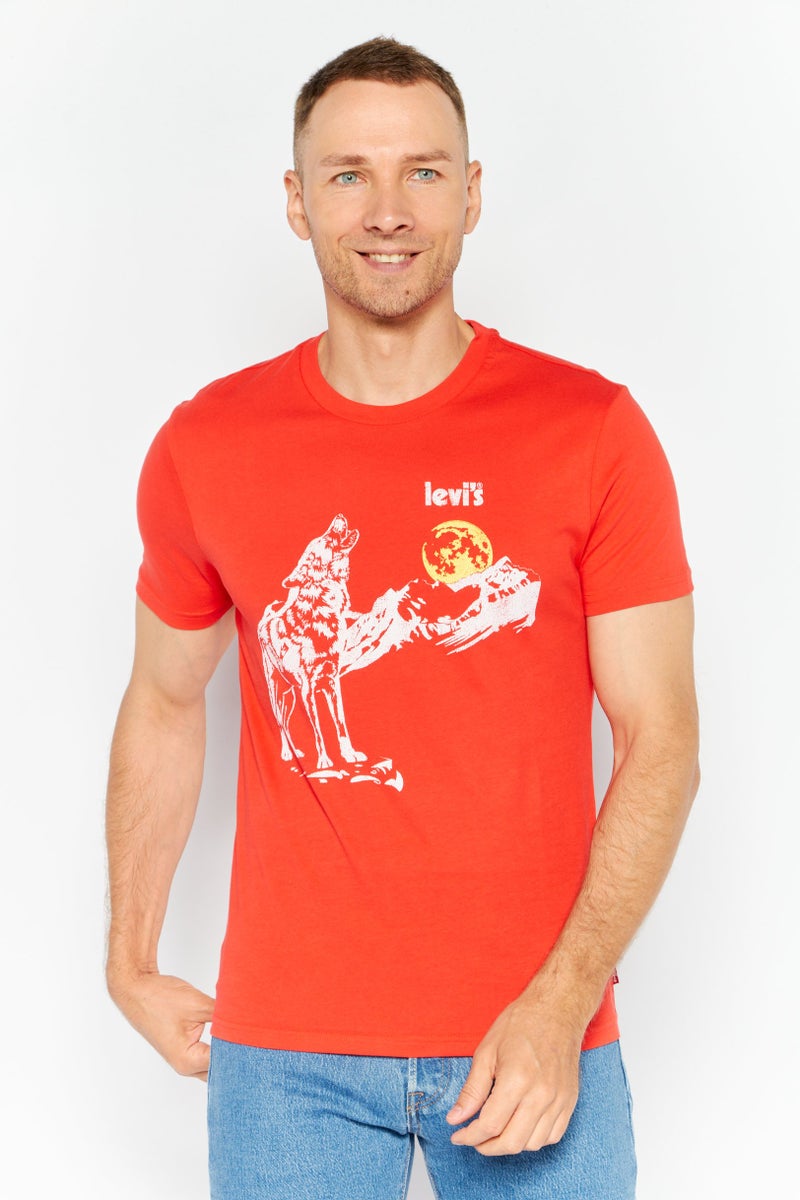 Levi's Men Round Neck Short Sleeve Graphic Print T Shirt, Orange/White - Image 1