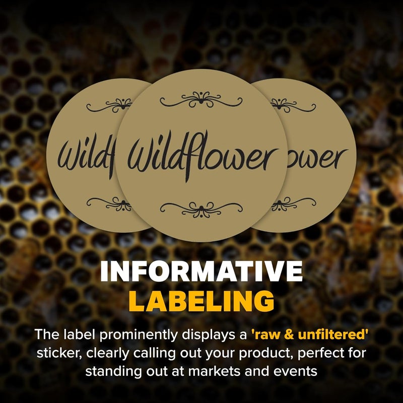 Mann Lake Gold Foil Honey Jar Labels, Multi-Surface Applicable, Easy-to-Apply, Boost Honey Sales, 250 Premium Wildflower Labels (1-1/4 inch) - Image 3