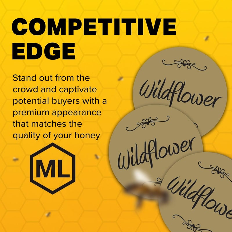 Mann Lake Gold Foil Honey Jar Labels, Multi-Surface Applicable, Easy-to-Apply, Boost Honey Sales, 250 Premium Wildflower Labels (1-1/4 inch) - Image 2