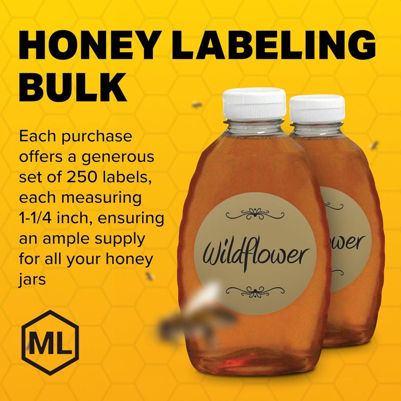 Mann Lake Gold Foil Honey Jar Labels, Multi-Surface Applicable, Easy-to-Apply, Boost Honey Sales, 250 Premium Wildflower Labels (1-1/4 inch) - Image 4
