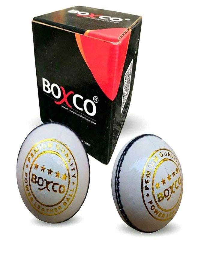 BOXCO Power Hand Stitched Four Piece Cricket Leather Ball Pack of 2 Power White Ideal for t20 one Day and Test Matches Durable with Excellent Grip and consistent Bounce. (Pack of 2) - Image 1