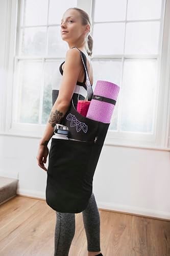 Zenifit Yoga Mat Bag Versatile Yoga Bag with Mat Straps Storage Pockets Holds Yoga Pilates Mats Lightweight Durable Black and Lavender Bliss - Image 3