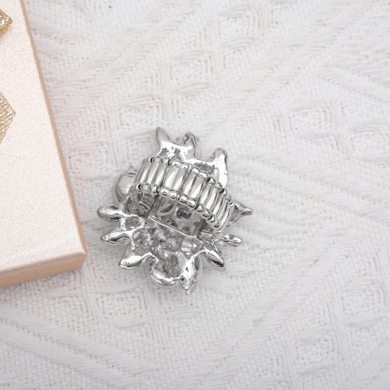 CSY Luxury Women's Austrian Crystal Leaves Flower Big Cocktail Statement Rings Stretch Adjustable Ring Jewelry Accessories (White Crystal) - Image 4