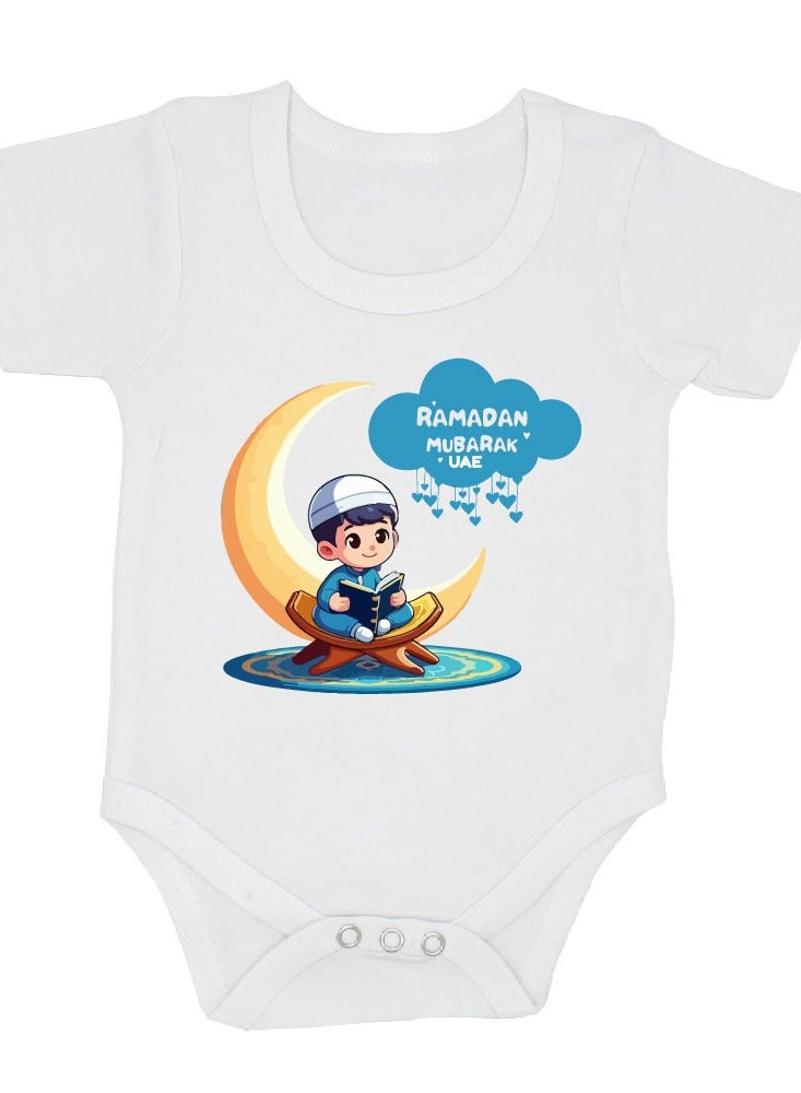 PRINTSHOP4ME My First Ramadan UAE Printed Outfit - Romper for Newborn Babies - Short Sleeve Cotton Baby Romper for Baby Boys - Celebrate Baby's First Ramadan in Style  - Image 1