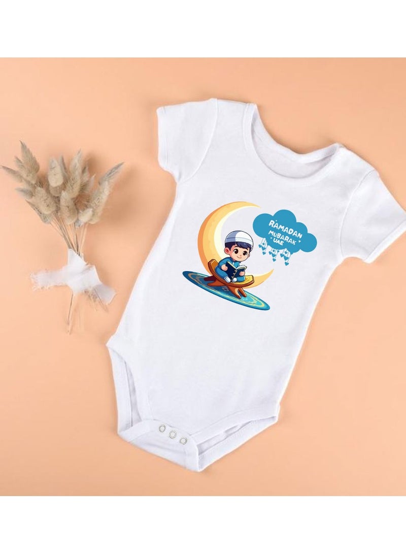 PRINTSHOP4ME My First Ramadan UAE Printed Outfit - Romper for Newborn Babies - Short Sleeve Cotton Baby Romper for Baby Boys - Celebrate Baby's First Ramadan in Style  - Image 2