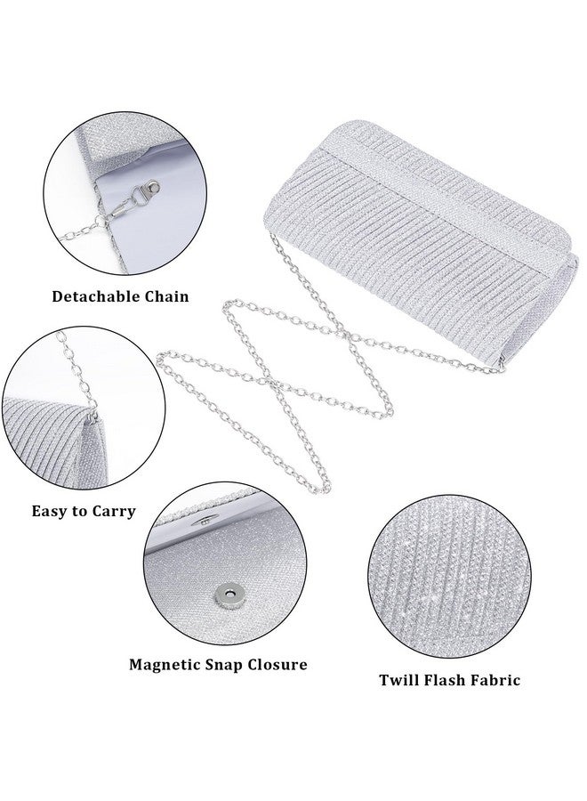 Larcenciel Elegant Silver Clutch Purse for Women, Knitted Metallic Evening Bag with Chain Strap, Glitter Sequin Ladies Handbags Perfect for Party, Wedding, Prom, Cocktail, Formal Events, 8x4x2.4 Inch - Image 2