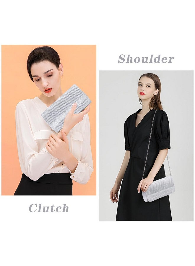 Larcenciel Elegant Silver Clutch Purse for Women, Knitted Metallic Evening Bag with Chain Strap, Glitter Sequin Ladies Handbags Perfect for Party, Wedding, Prom, Cocktail, Formal Events, 8x4x2.4 Inch - Image 1