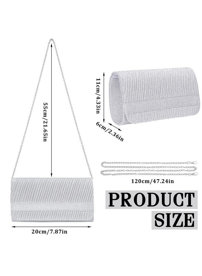 Larcenciel Elegant Silver Clutch Purse for Women, Knitted Metallic Evening Bag with Chain Strap, Glitter Sequin Ladies Handbags Perfect for Party, Wedding, Prom, Cocktail, Formal Events, 8x4x2.4 Inch - Image 4