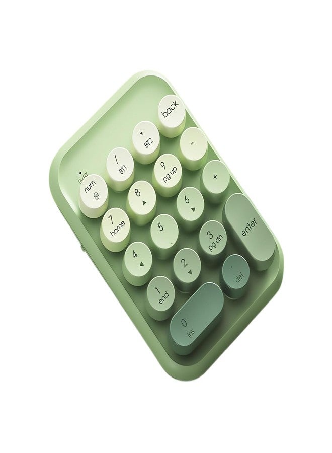 TISHLED Typewriter Style Number Keypad Wireless 2.4G/Bluetooth/USB-C Wired Rechargeable Numeric Pad Linear Membrane Switch 18-Key NKRO Retro Round Keycaps Portable for Multi-Device, Matcha Green - Image 1