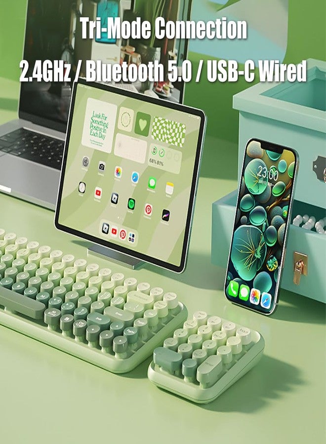TISHLED Typewriter Style Number Keypad Wireless 2.4G/Bluetooth/USB-C Wired Rechargeable Numeric Pad Linear Membrane Switch 18-Key NKRO Retro Round Keycaps Portable for Multi-Device, Matcha Green - Image 2