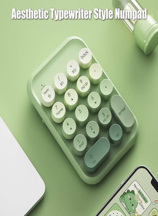 TISHLED Typewriter Style Number Keypad Wireless 2.4G/Bluetooth/USB-C Wired Rechargeable Numeric Pad Linear Membrane Switch 18-Key NKRO Retro Round Keycaps Portable for Multi-Device, Matcha Green - Image 3