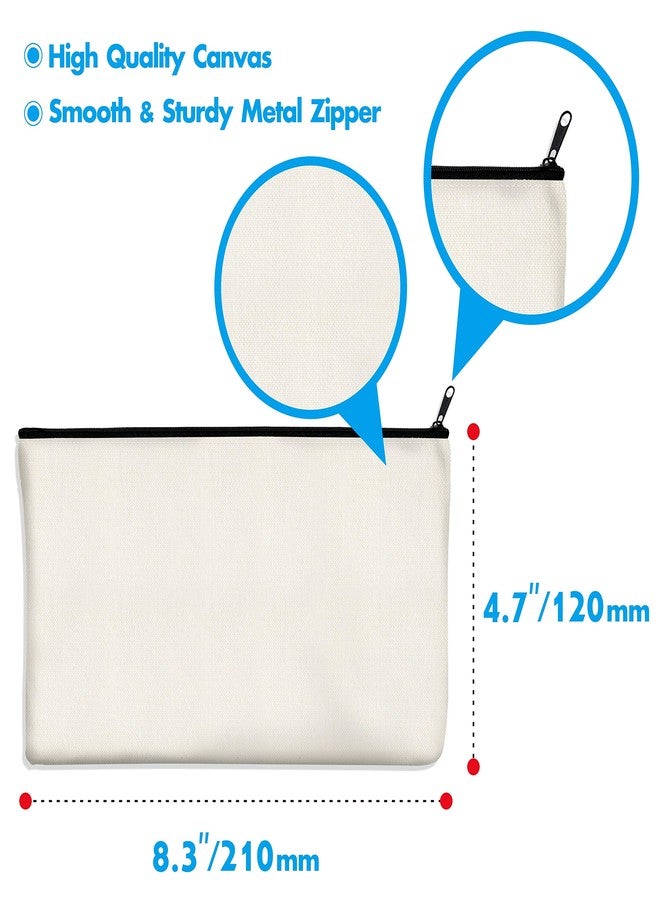 Vantasii 15 Pack Blank Cotton Canvas DIY Craft Zipper Bags Pouches Pencil Case for Makeup Cosmetic Toiletry Stationary Storage (off white, 8.3” x 4.7”) - Image 3