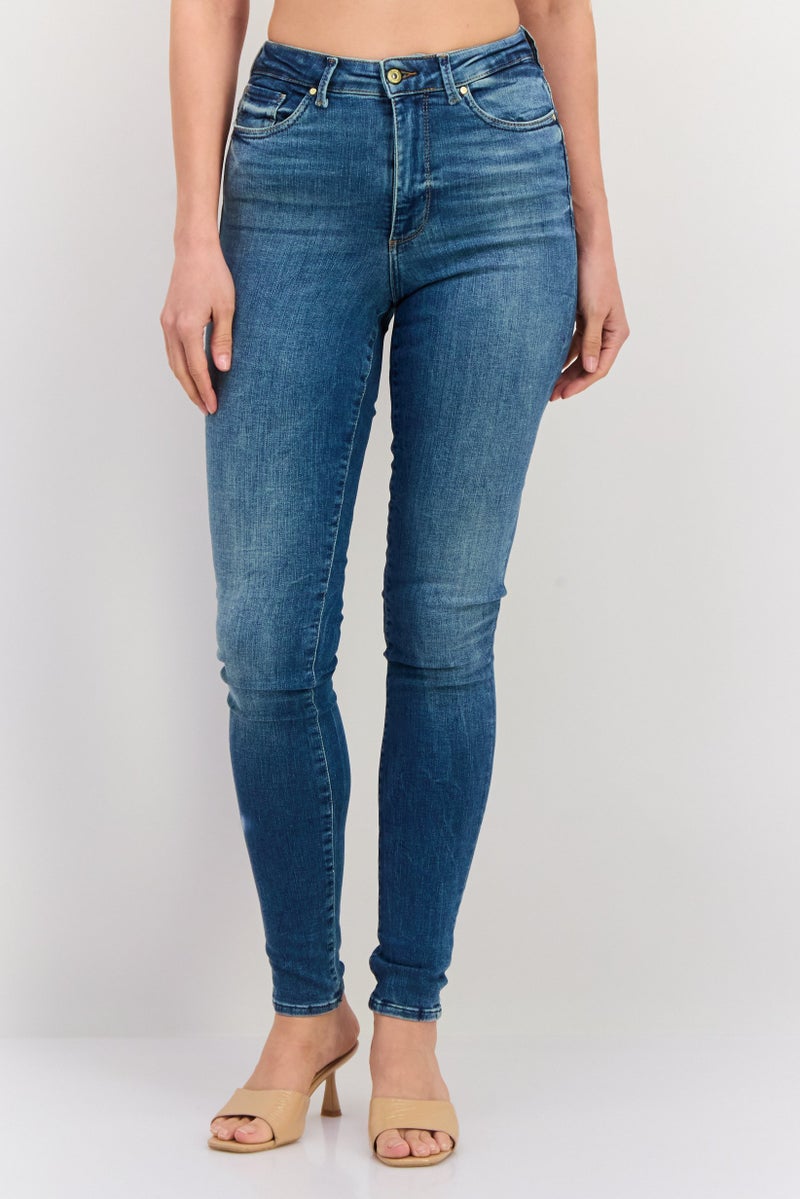 VERO MODA Women Skinny Fit 34 Inseam Washed Stretchable Jeans, Blue - Image 1