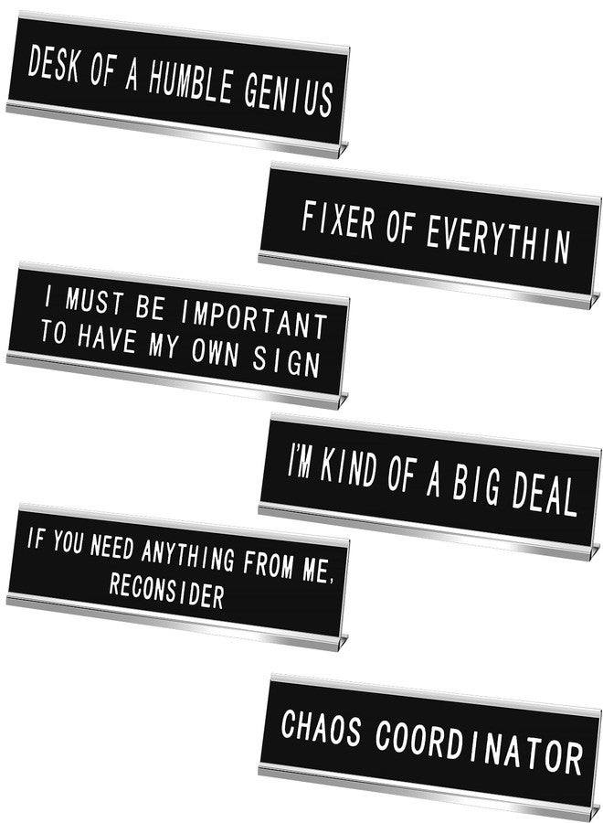 Menkxi 6 Pcs Funny Desk Signs Funny Desk Name Plaque Gifts for Chaos Coordinator, Boss, Men Coworkers Fun Desks Accessories for Office Gag Office Decor, 10 x 2 Inches(White Letters, Silver Base) - Image 1