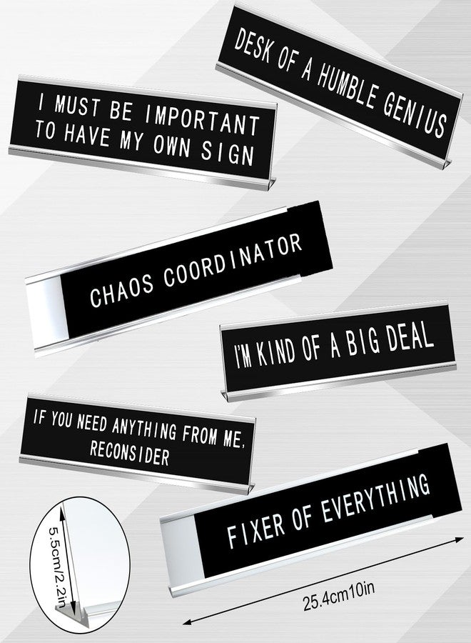 Menkxi 6 Pcs Funny Desk Signs Funny Desk Name Plaque Gifts for Chaos Coordinator, Boss, Men Coworkers Fun Desks Accessories for Office Gag Office Decor, 10 x 2 Inches(White Letters, Silver Base) - Image 2
