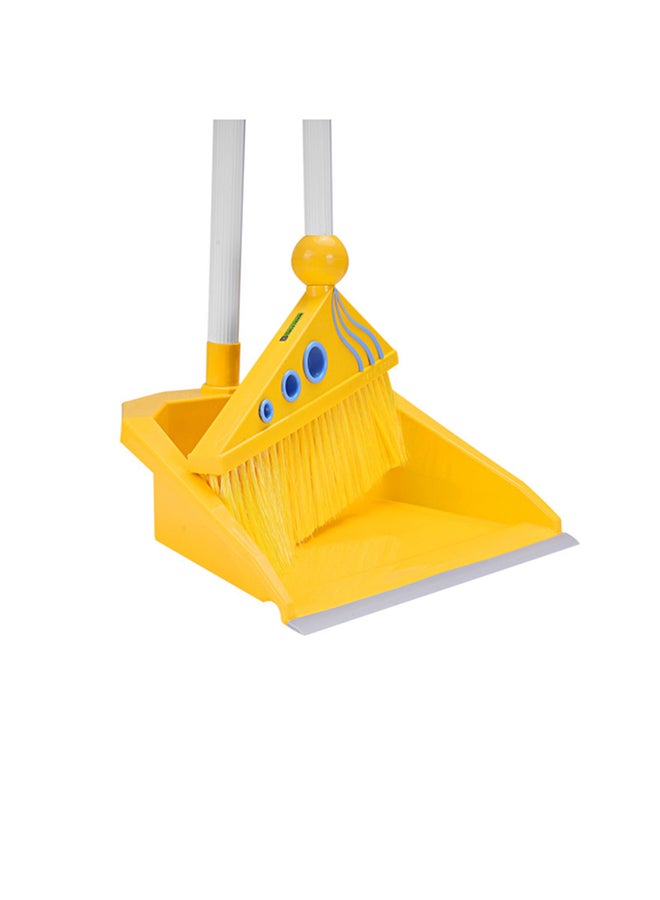 Royalford Plastic Broom & Dustpan Set | Hand Broom, Durable Bristles, Frayed and Angled Tips | Ideal for Home or Office Use | Yellow/White | RF4477 Yellow/White - Image 1