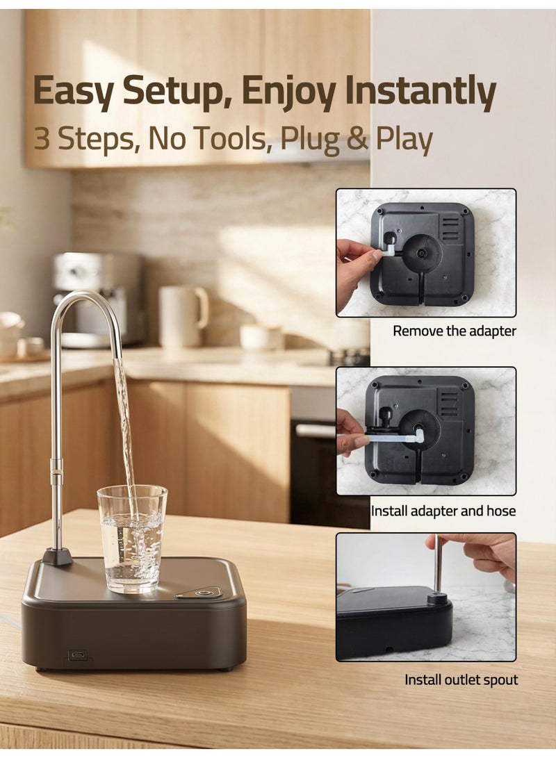 Brutelle Electric Water Dispenser Pump – 600ml/30s Fast Flow, 360° Rotatable Spout, 1200ml Auto Shut-Off, USB Rechargeable 1200mAh Battery, Food-Grade 304 Stainless Steel, Versatile for Pour-Over Coffee, Espresso, Ice Making & Drinking Water - Image 2