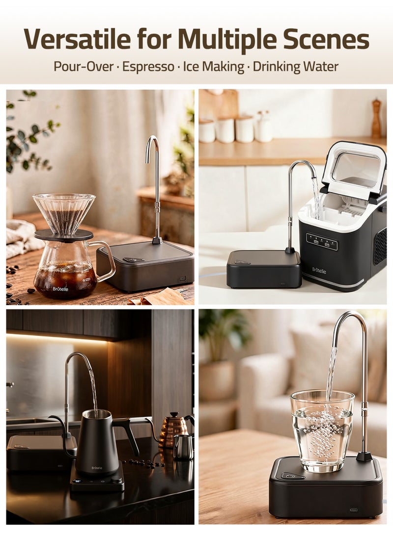 Brutelle Electric Water Dispenser Pump – 600ml/30s Fast Flow, 360° Rotatable Spout, 1200ml Auto Shut-Off, USB Rechargeable 1200mAh Battery, Food-Grade 304 Stainless Steel, Versatile for Pour-Over Coffee, Espresso, Ice Making & Drinking Water - Image 4