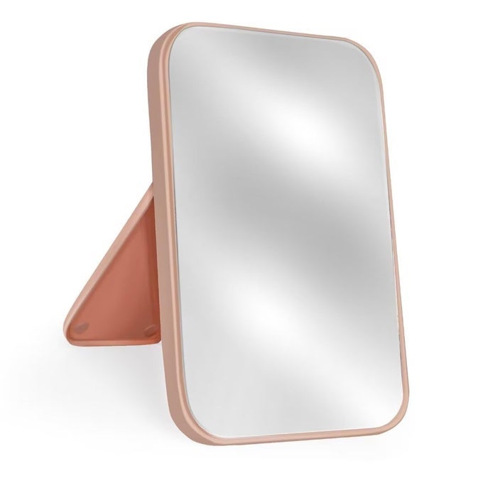 MAKEUP MIRROR PORTABLE ILLUMINATED BATHROOM MIRROR TABLETOP VANITY MIRROR WITH STAND SHAVING MAKEUP MIRROR DESKTOP MAKEUP MIRROR PRINCESS MIRROR SQUARE MIRROR SMALL MIRROR BABY MIRROR PINK