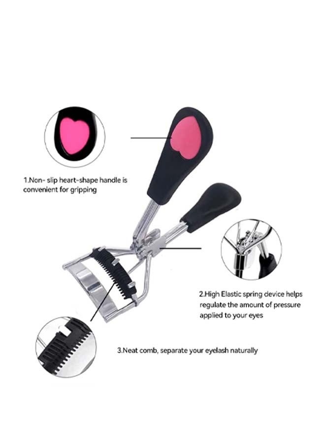 2PCS Stainless Steel Eyelash Curler with Built-in Comb Pinch Pain-Free Lash Curler with Brush Suitable for Any Eye Shapes and Sizes (Black) - Image 2