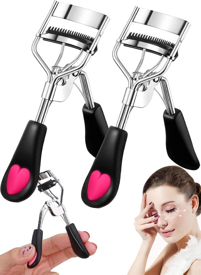 2PCS Stainless Steel Eyelash Curler with Built-in Comb Pinch Pain-Free Lash Curler with Brush Suitable for Any Eye Shapes and Sizes (Black) - Image 1