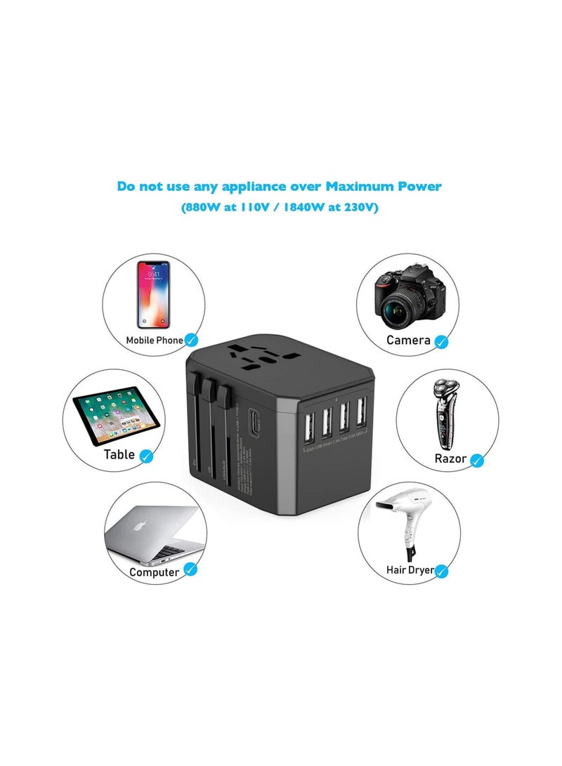 Universal Travel Adapter with 4 Ultra-Fast USB Port and 1 Ultra-Fast USB Type C Port and Power Socket - Image 2