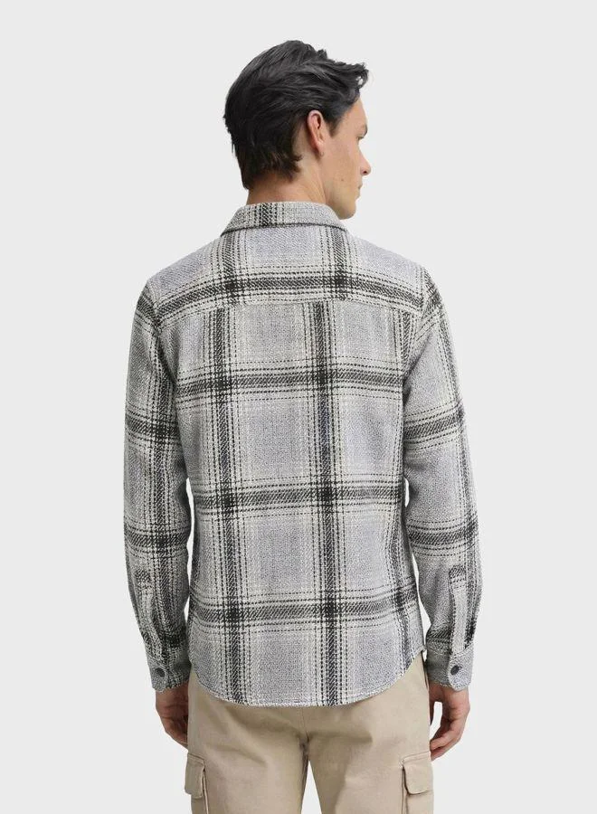 The Indian Garage Co Men Regular Fit Checked Round Neck Full Sleeves Overshirt
