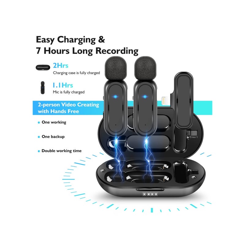 Zikra Wireless Lavalier Microphone, 2 Pack for iPhone iPad 7H Clip-on Lapel Microphone Wireless for Video Recording Vlogging, YouTube, Interview, with Charging Case, 3 Mode Denoise, 70ft - Image 4