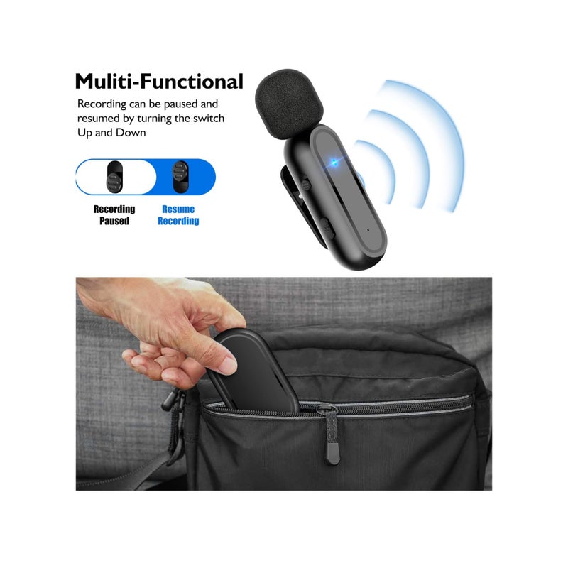 Zikra Wireless Lavalier Microphone, 2 Pack for iPhone iPad 7H Clip-on Lapel Microphone Wireless for Video Recording Vlogging, YouTube, Interview, with Charging Case, 3 Mode Denoise, 70ft - Image 5