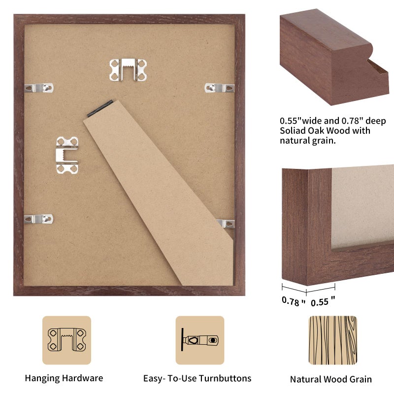 puthiac Walnut Wood Picture Frame  8x10 inches  1 Pack  Natural Solid Wooden Frame for Wall Art Photo and Prints - Image 3