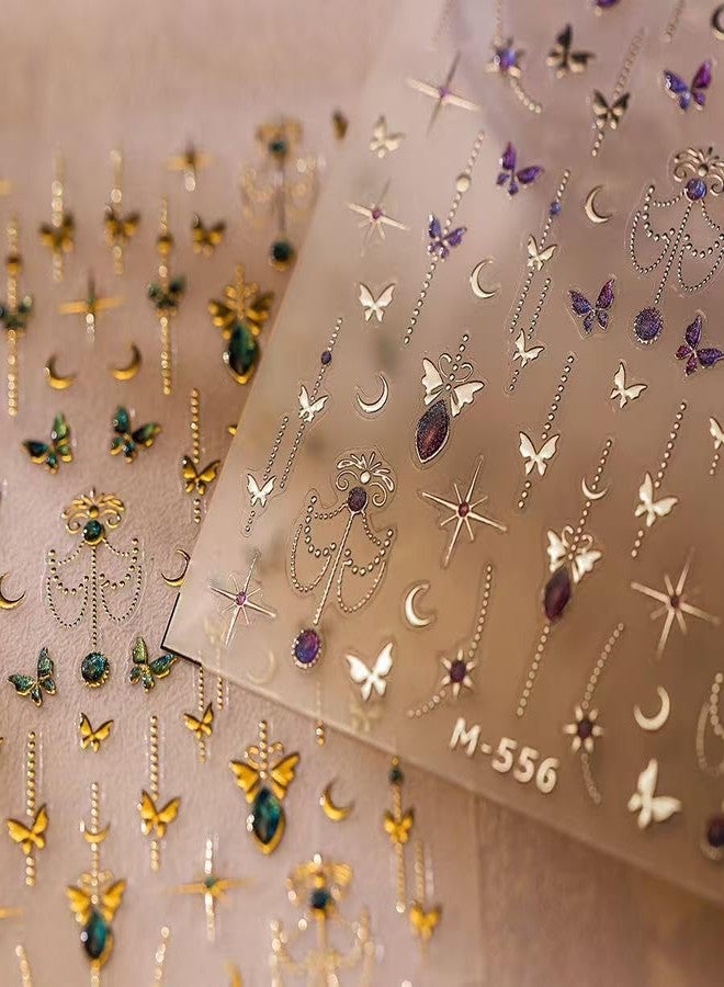 SPLOCUDU Gold Butterfly Nail Art Stickers 5D Embossed Butterfly Nail Decals Puper Green Bronzing Silver Butterflys Nails Design Self Adhesive Nails Art Supplies for Women Nails Decoration - Image 1