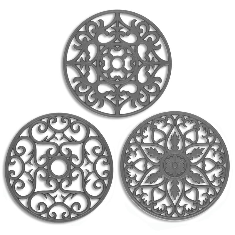 MEFAN Trivets Silicone Trivets 3 Pcs Silicone Mats for Hot Dishes Hot Pots Hot Pans Hot Pads to Portect Table and Counter Top Flexible Durable Non Slip Grey