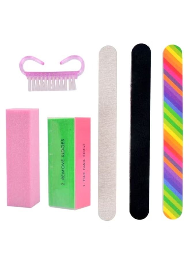 6-Piece Durable Buffing Nail File Brush Multicolour