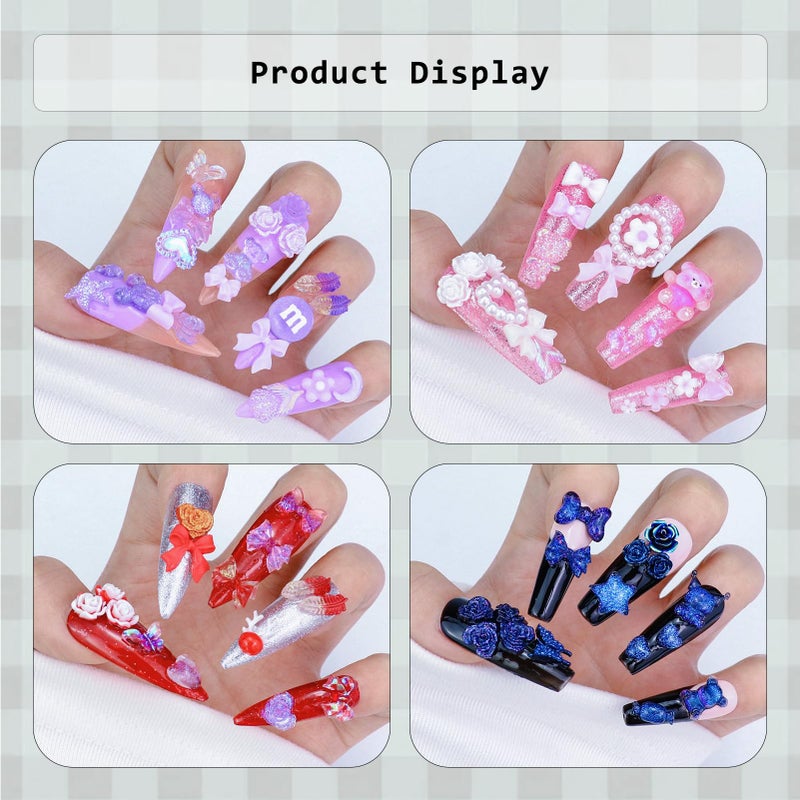 Briskbloom 320PCS Pink Assorted Mix 3D Nail Charms, Cute Resin Charms for Acrylic Nail Decoration DIY Crafts, Flatback Kawaii Y2K Heart Star Bow Flower Embellishments - Image 5